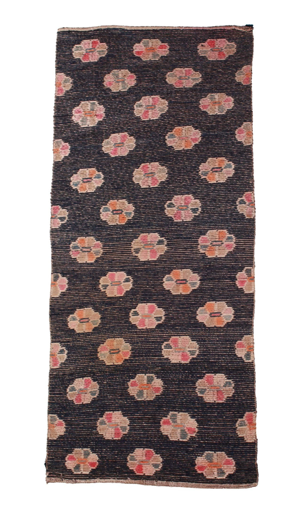 Hand-Knotted Tibetan Khaden Rug | Indigo Field Floral Medallion | Back View