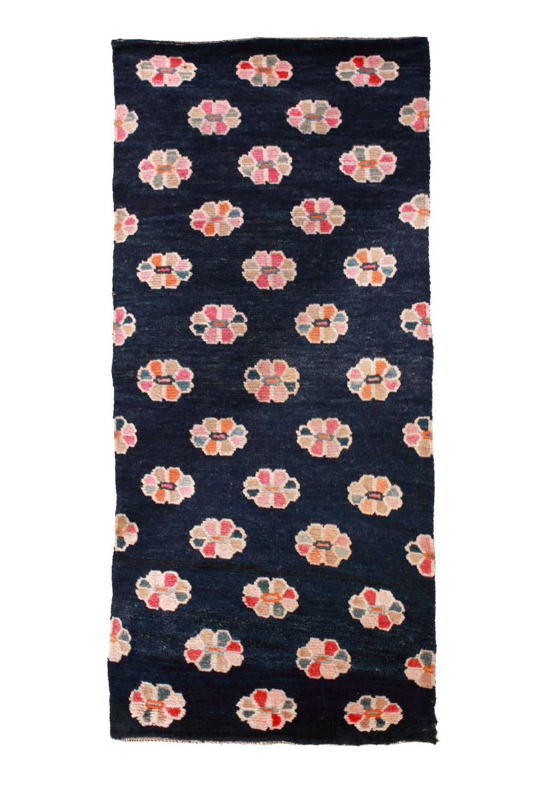 Hand-Knotted Tibetan Khaden Rug | Indigo Field Floral Medallion | Front View