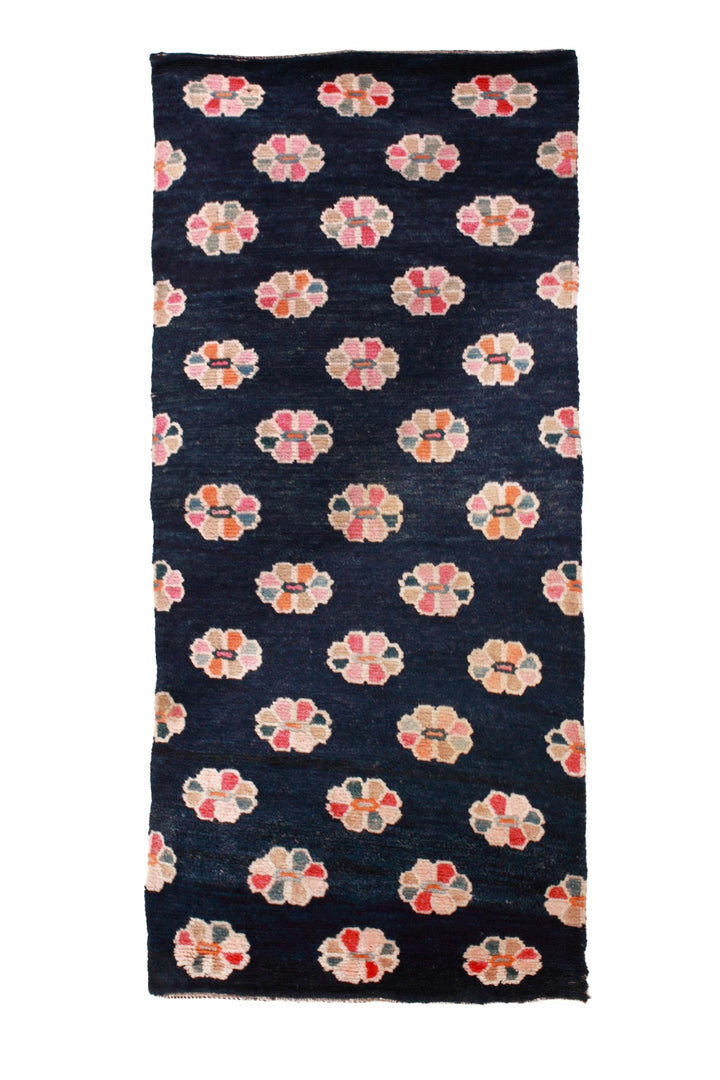 Hand-Knotted Tibetan Khaden Rug | Indigo Field Floral Medallion | Front View