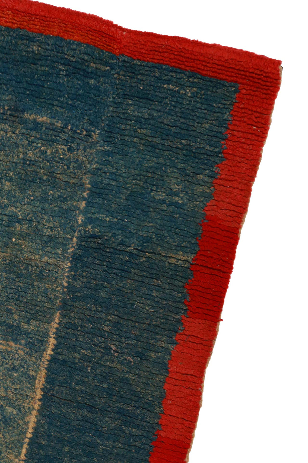 Hand-Knotted Tibetan Khaden Rug | Indigo Field with Red Border | Detail View