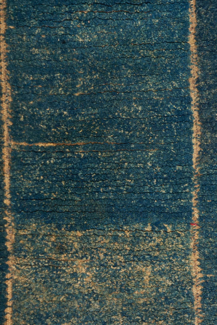 Hand-Knotted Tibetan Khaden Rug | Indigo Field with Red Border | Detail View