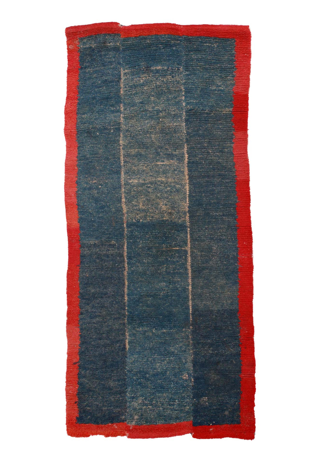 Hand-Knotted Tibetan Khaden Rug | Indigo Field with Red Border | Front View