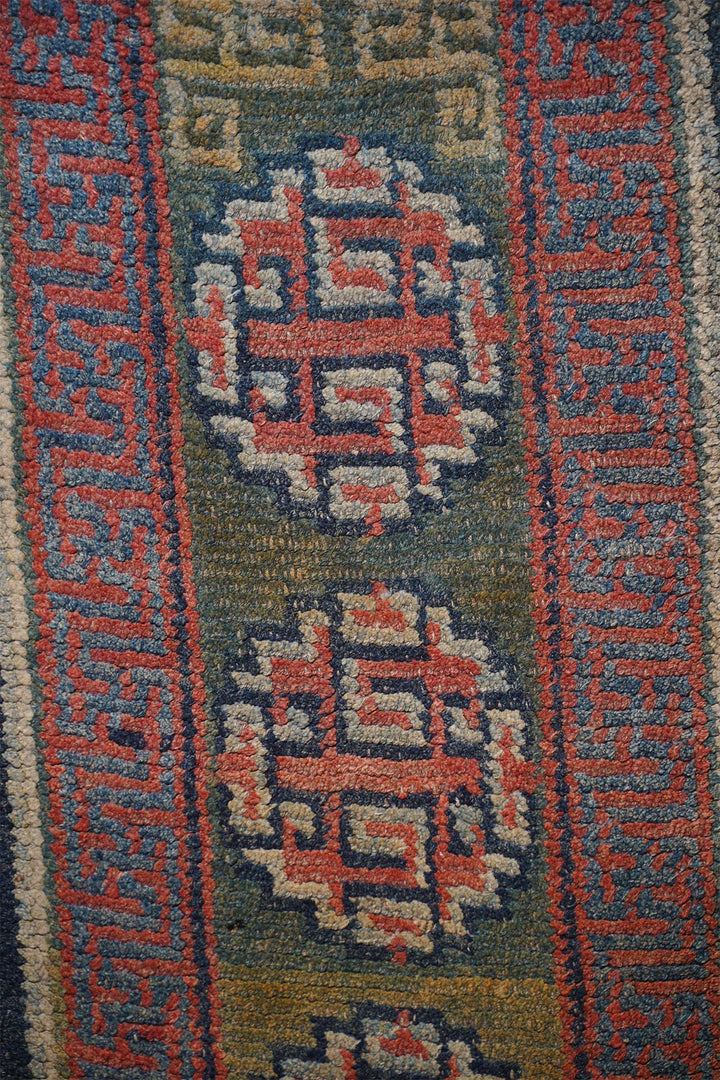 Hand-Knotted Tibetan Khaden Rug | Indigo Ground Endless Knot Medallions | Detail View