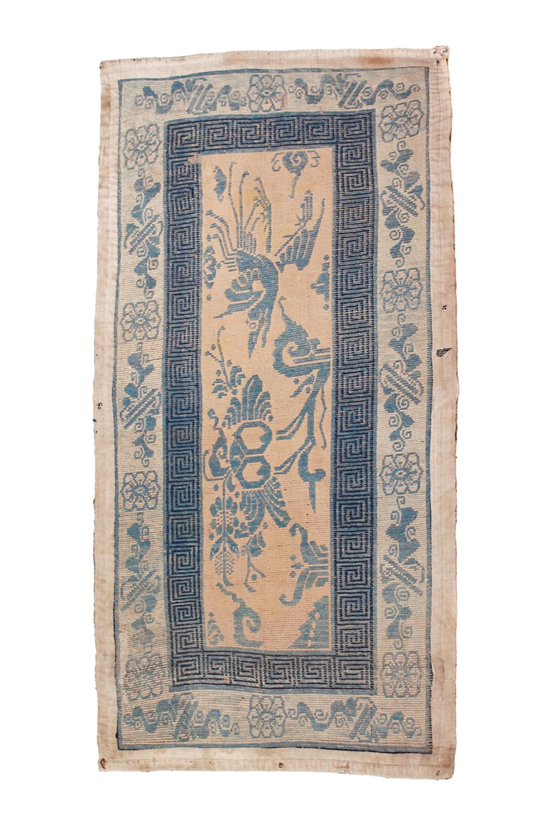 Hand-Knotted Tibetan Khaden Rug | Indigo Phoenix &amp; Dragon Panel | Back View