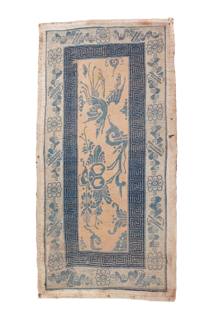 Hand-Knotted Tibetan Khaden Rug | Indigo Phoenix &amp; Dragon Panel | Back View