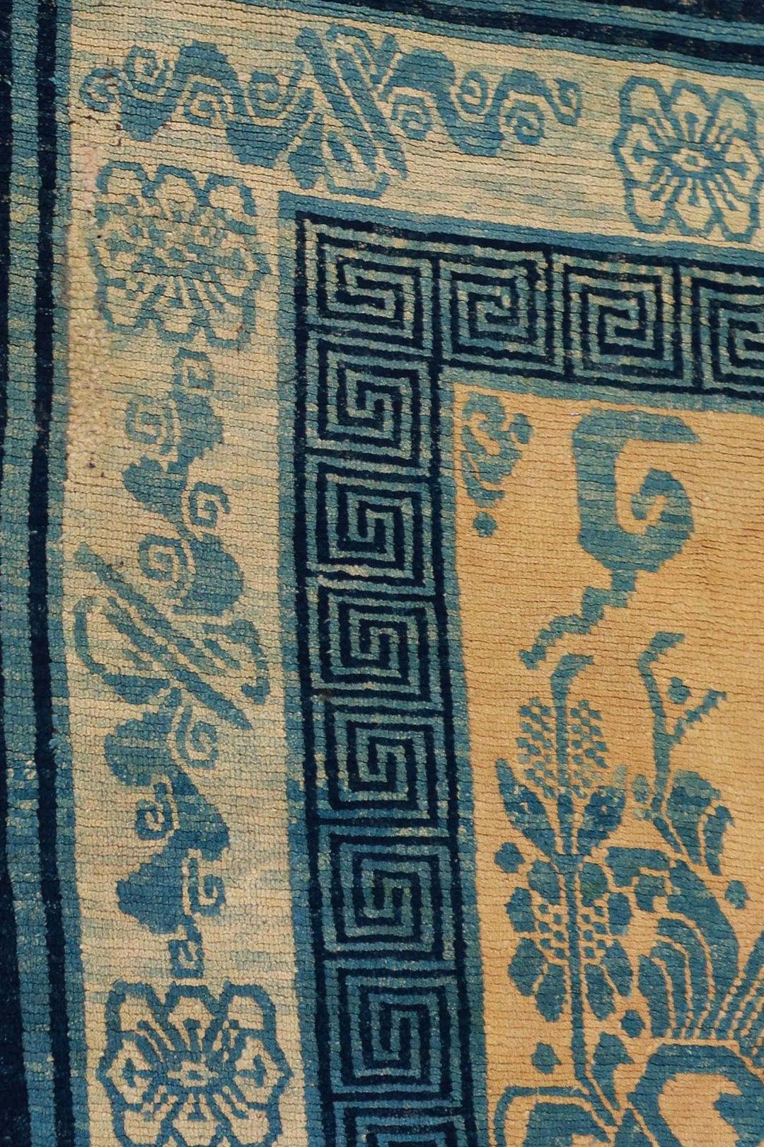 Hand-Knotted Tibetan Khaden Rug | Indigo Phoenix &amp; Dragon Panel | Detail View