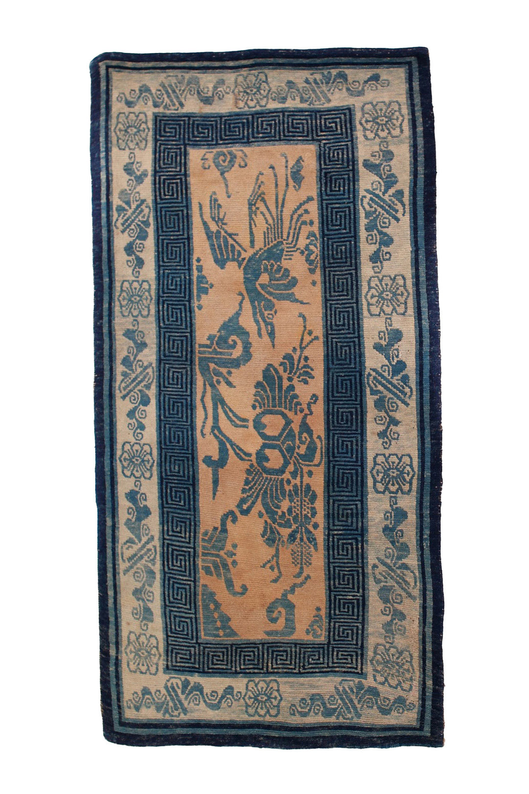 Hand-Knotted Tibetan Khaden Rug | Indigo Phoenix & Dragon Panel | Front View