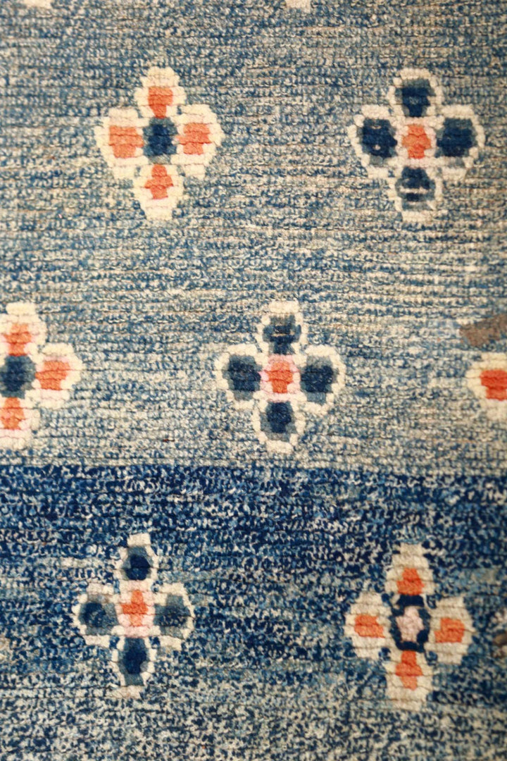 Hand-Knotted Tibetan Khaden Rug | Indigo Quatrefoil Scatter | Detail View