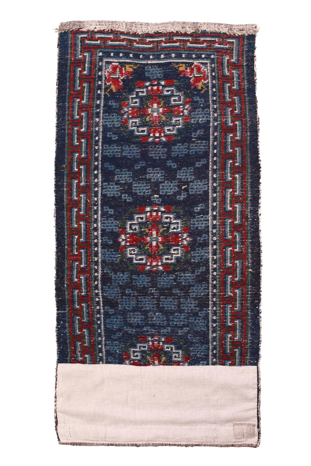 Hand-Knotted Tibetan Khaden Rug | Indigo Triple Medallion | Back View