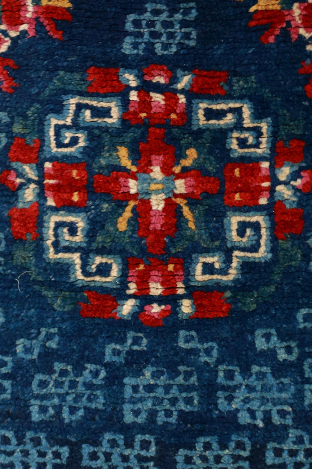 Hand-Knotted Tibetan Khaden Rug | Indigo Triple Medallion | Detail View