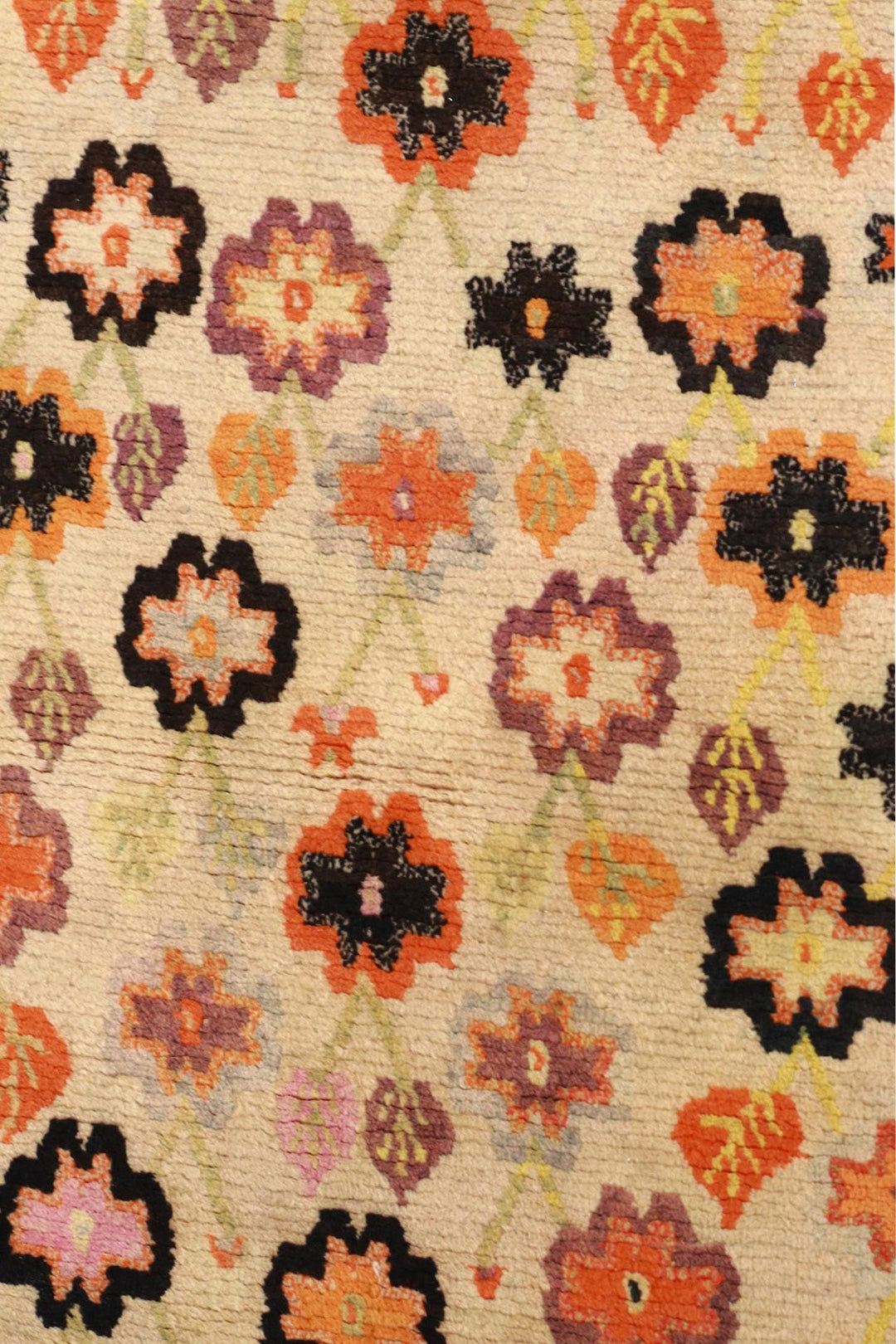 Hand-Knotted Tibetan Khaden Rug | Ivory Bat Blossom Field | Detail View
