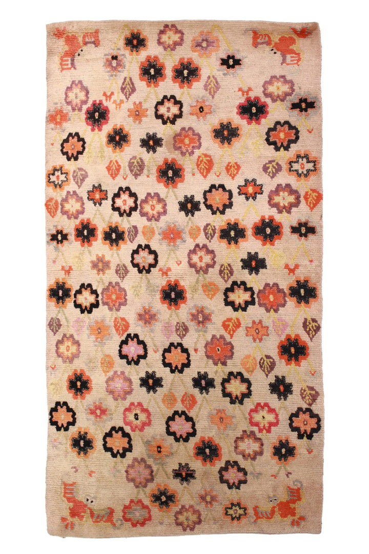 Hand-Knotted Tibetan Khaden Rug | Ivory Bat Blossom Field | Front View