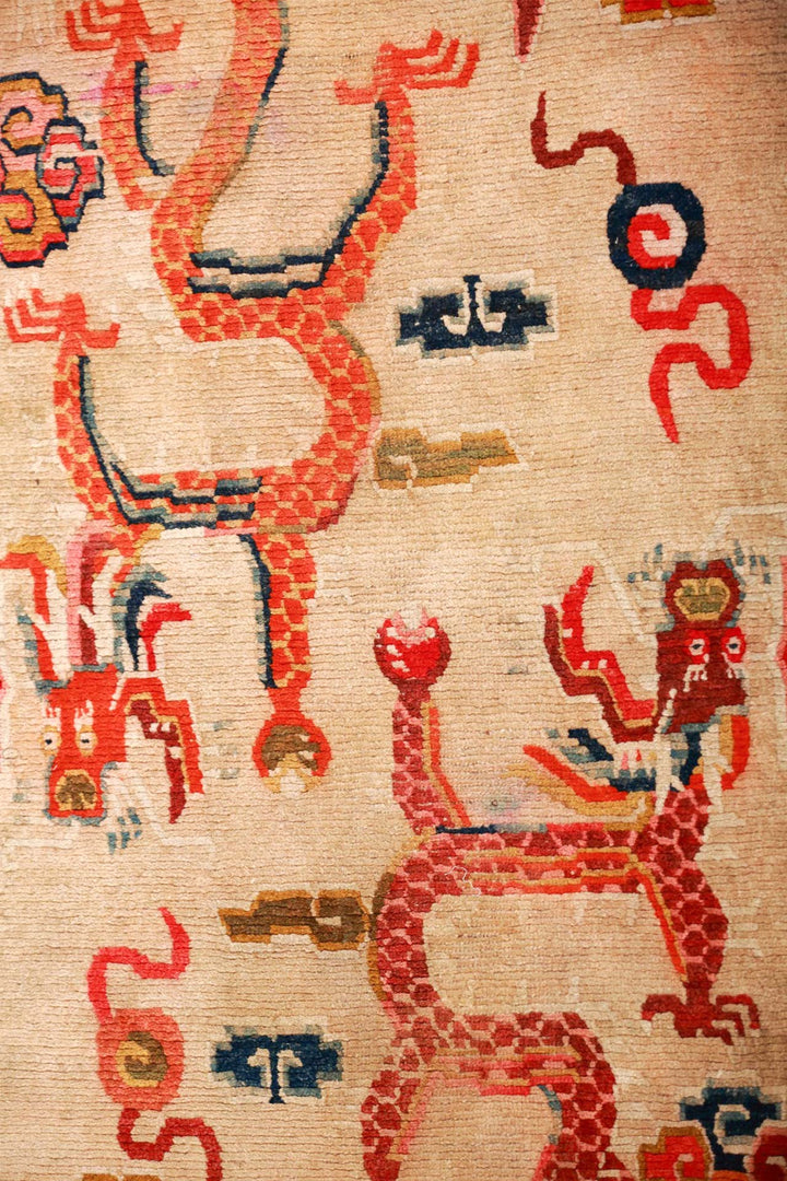 Hand-Knotted Tibetan Khaden Rug | Ivory Dragonplay | Detail View