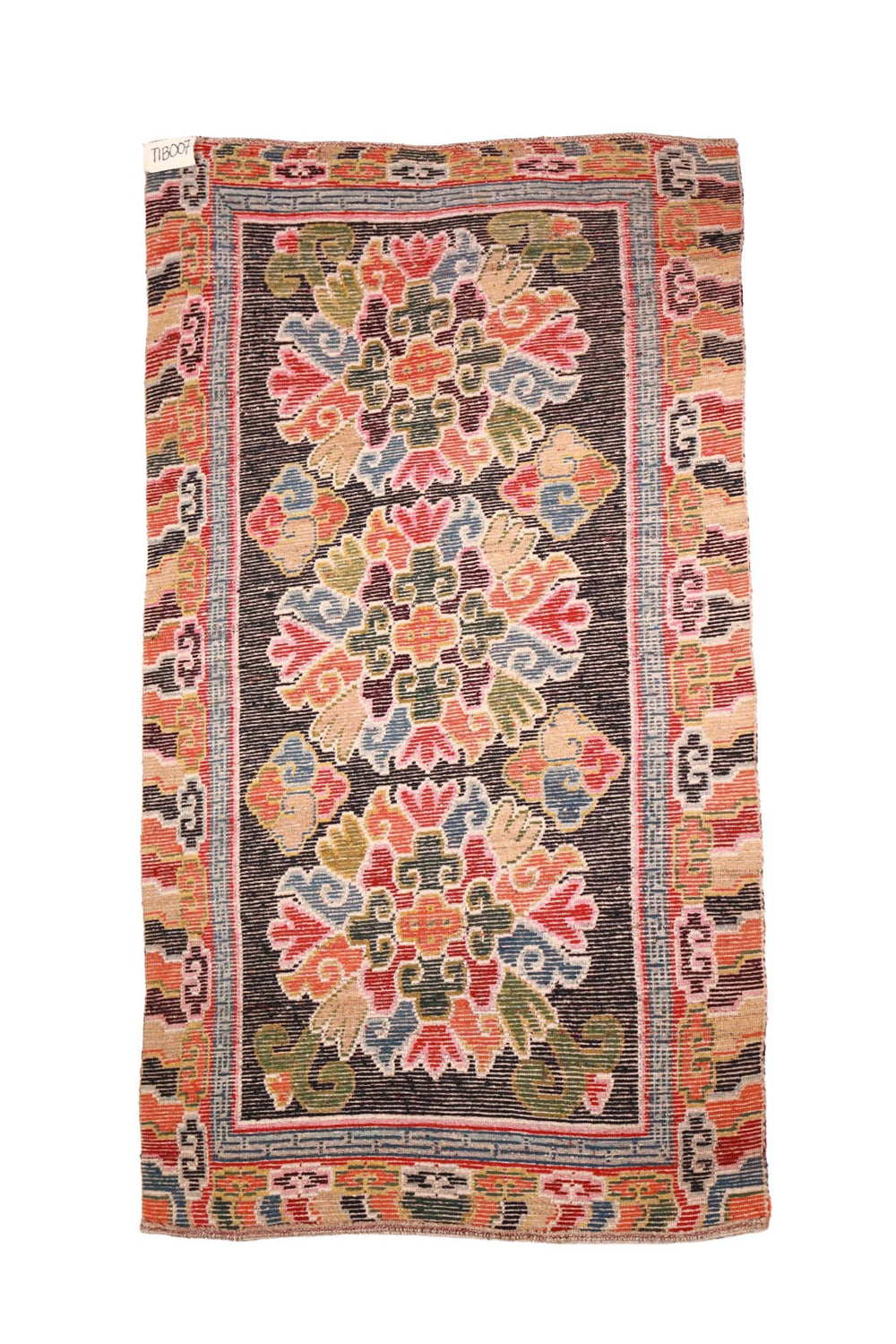 Hand-Knotted Tibetan Khaden Rug | Jewel Knot Medallions | Back View