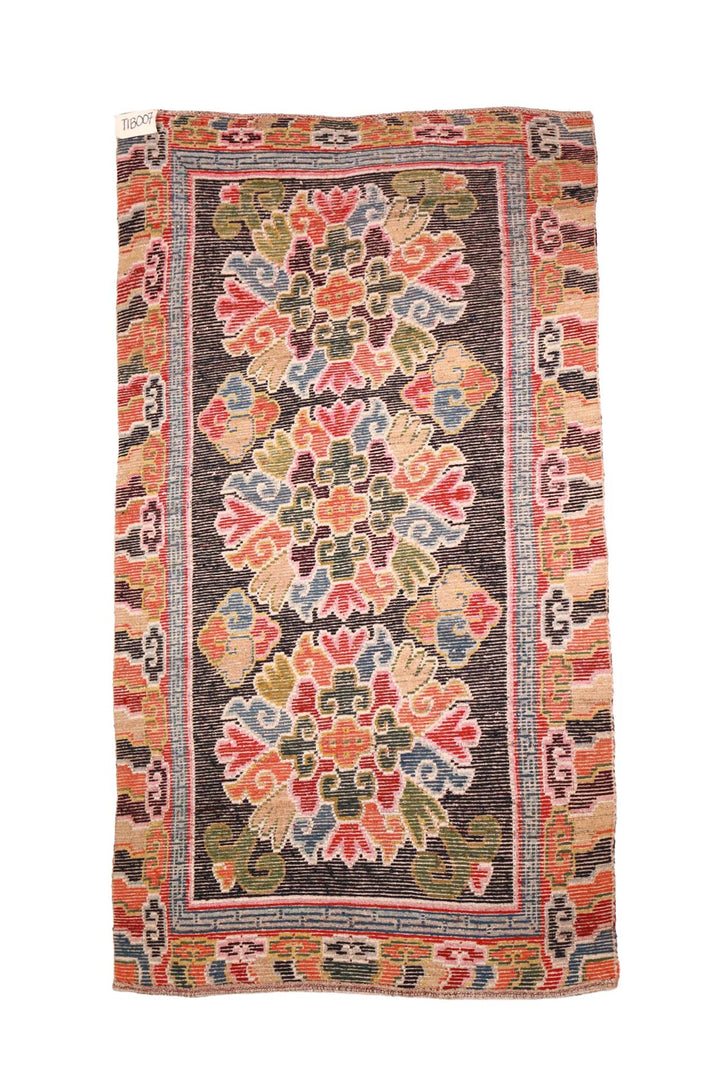 Hand-Knotted Tibetan Khaden Rug | Jewel Knot Medallions | Back View