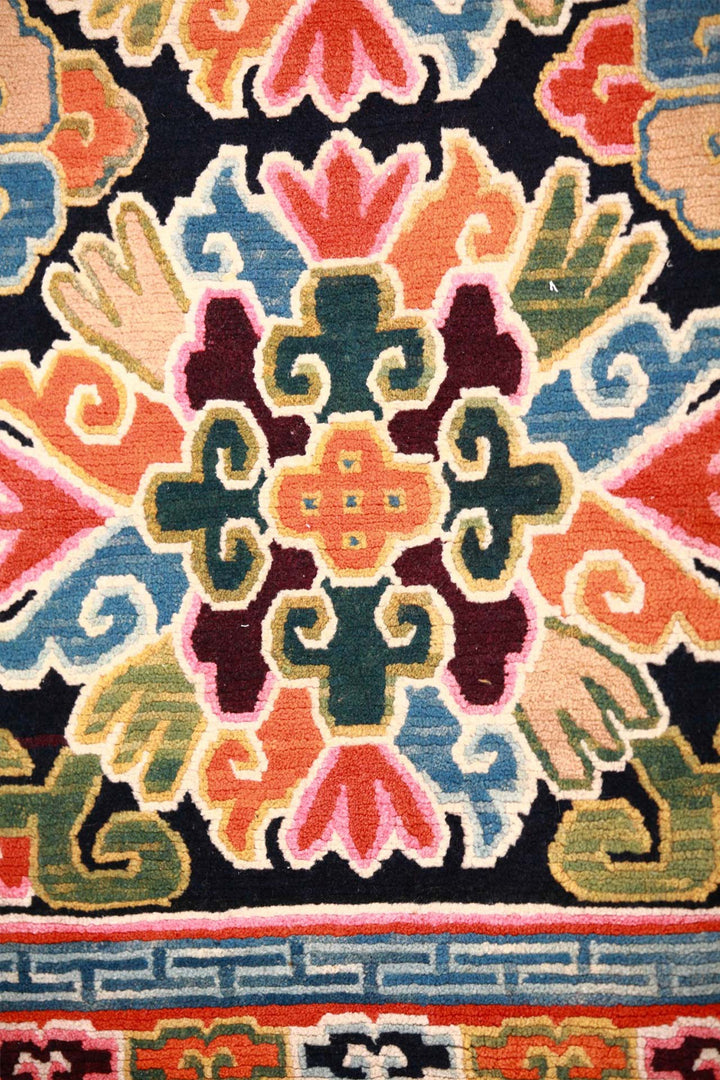Hand-Knotted Tibetan Khaden Rug | Jewel Knot Medallions | Detail View