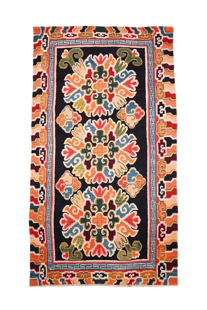 Hand-Knotted Tibetan Khaden Rug | Jewel Knot Medallions | Front View