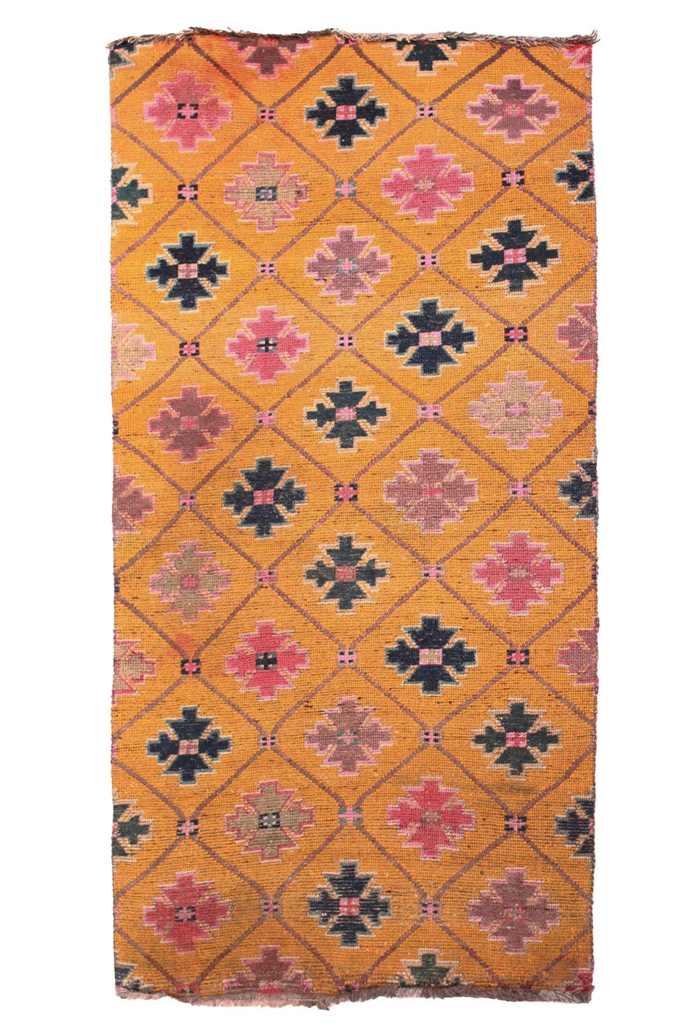 Hand-Knotted Tibetan Khaden Rug | Marigold Step-Cross Argyle | Back View