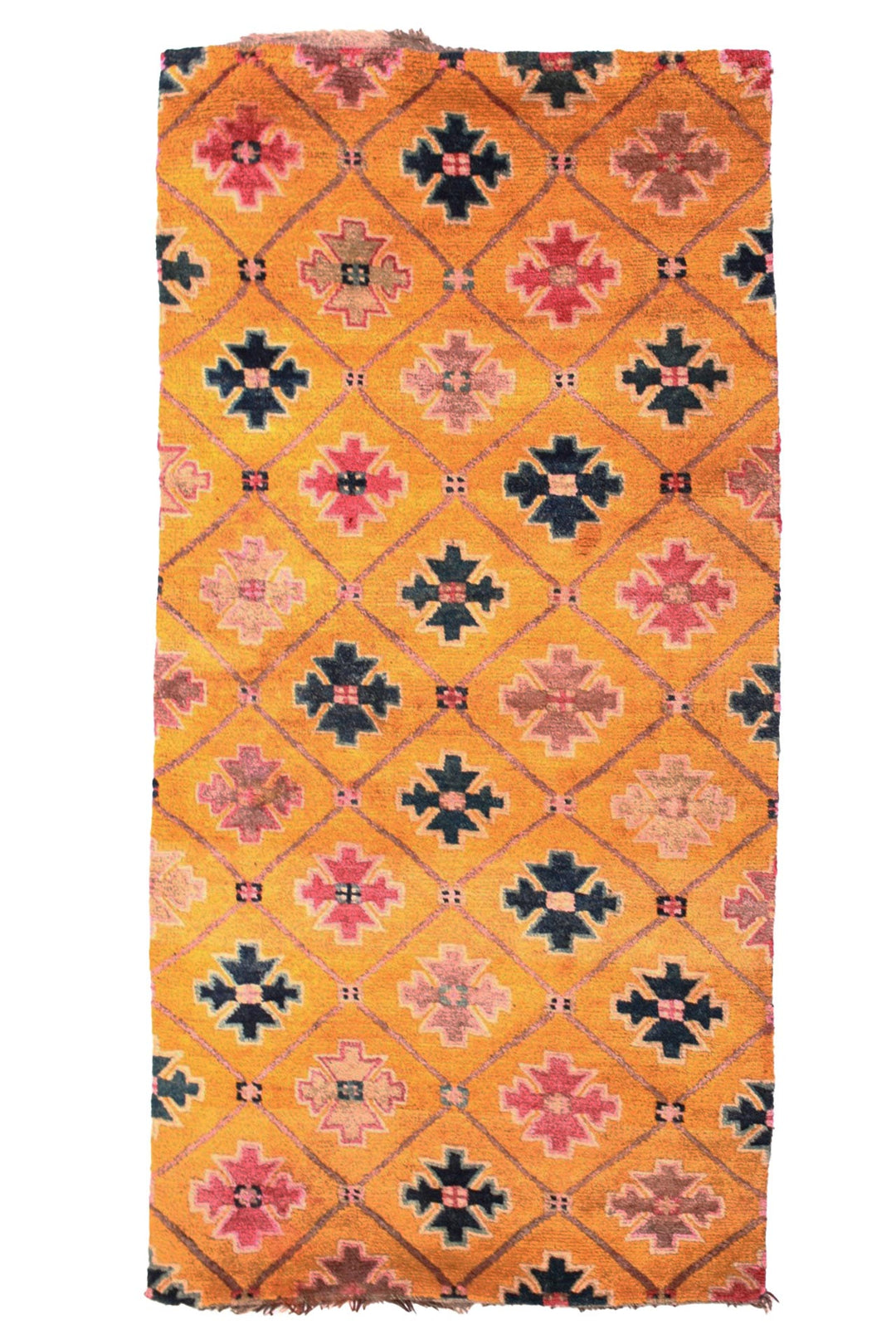 Hand-Knotted Tibetan Khaden Rug | Marigold Step-Cross Argyle | Front View