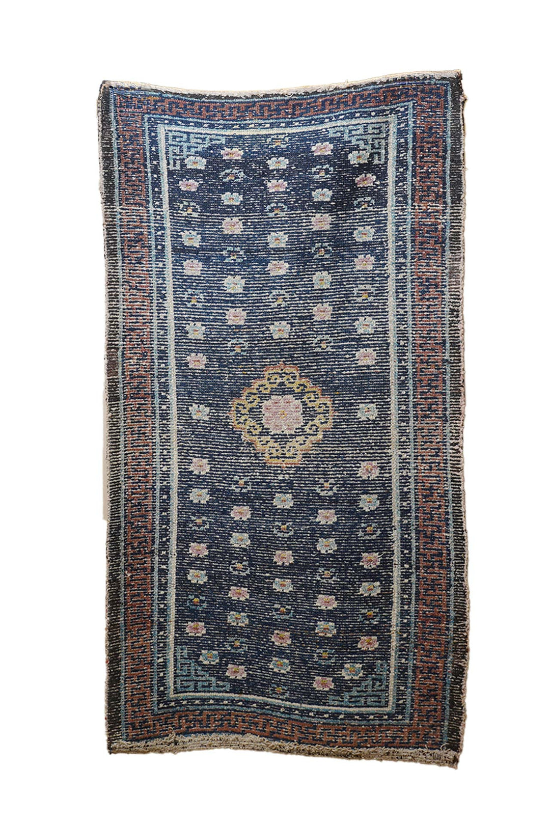 Hand-Knotted Tibetan Khaden Rug | Medallion with Key-Fret Border | Back View