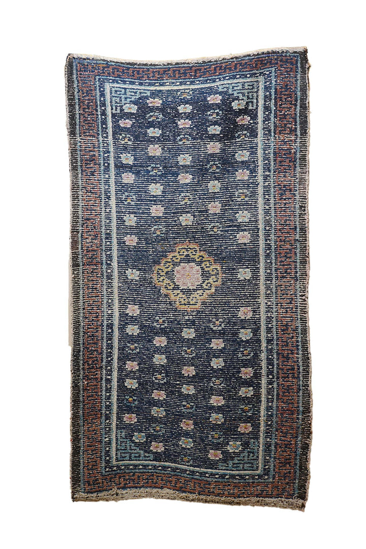 Hand-Knotted Tibetan Khaden Rug | Medallion with Key-Fret Border | Back View