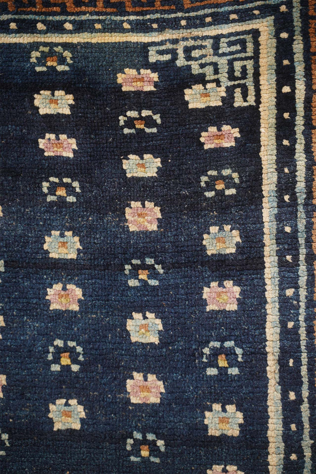 Hand-Knotted Tibetan Khaden Rug | Medallion with Key-Fret Border | Detail View
