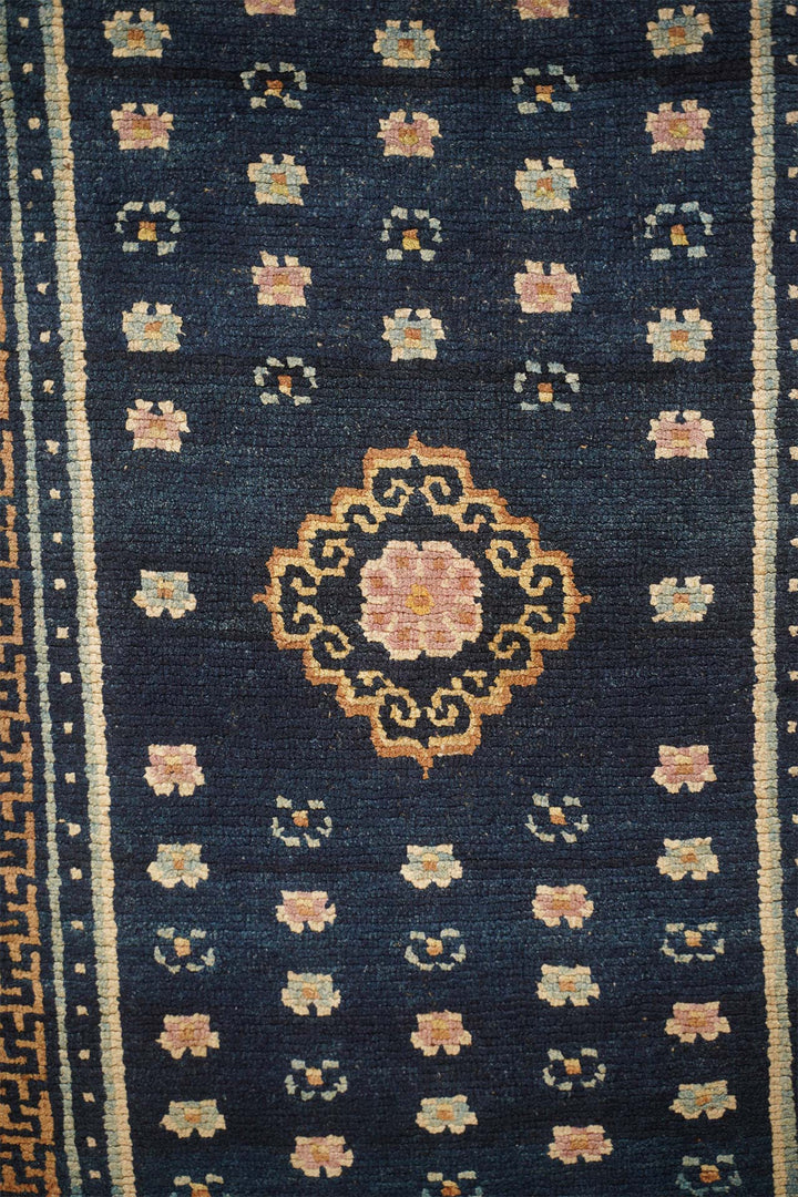 Hand-Knotted Tibetan Khaden Rug | Medallion with Key-Fret Border | Detail View