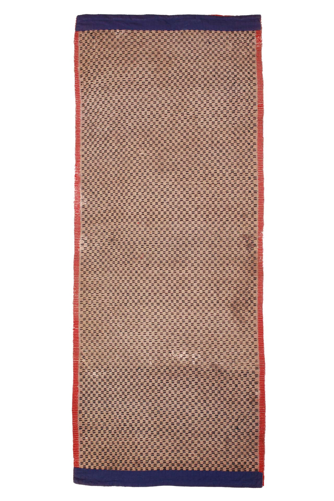 Hand-Knotted Tibetan Khaden Rug | Micro-Check Field with Crimson Guard Border | Back View