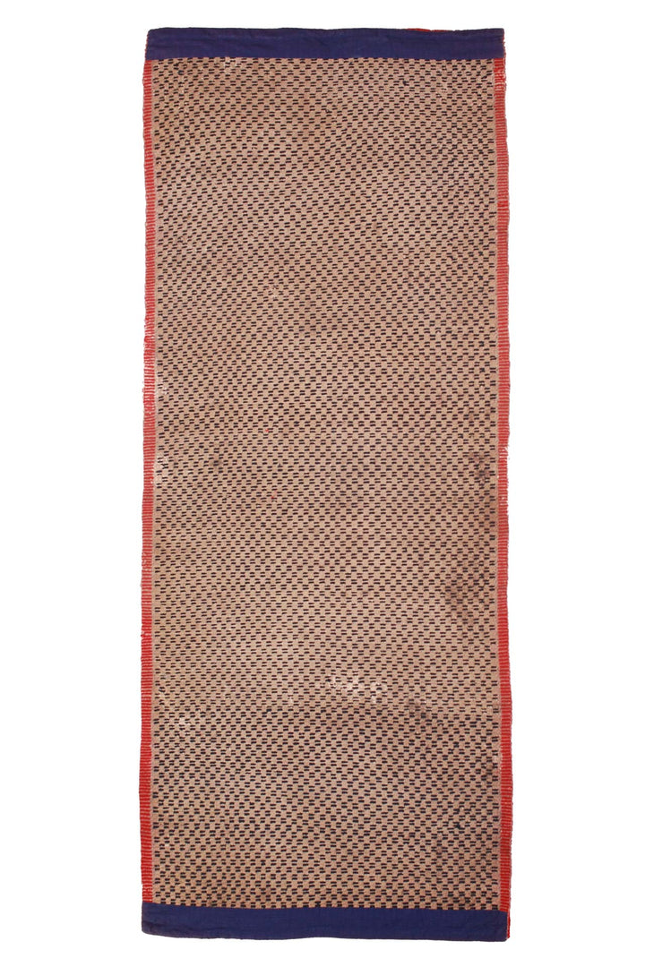 Hand-Knotted Tibetan Khaden Rug | Micro-Check Field with Crimson Guard Border | Back View