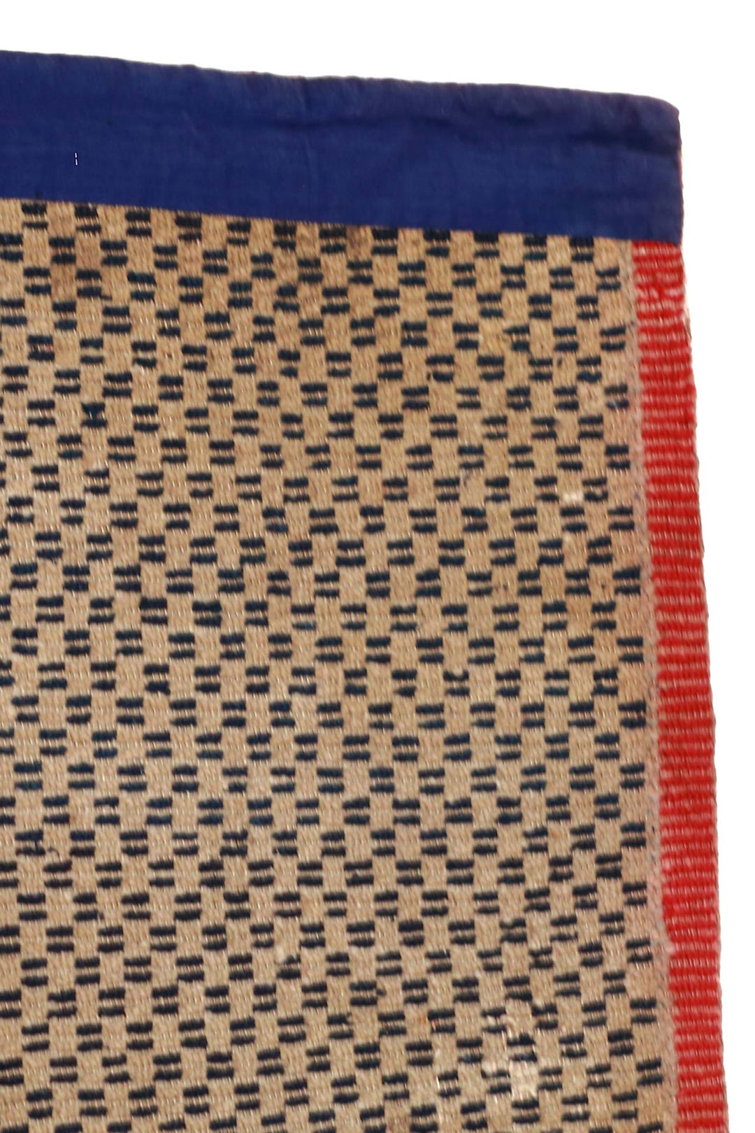 Hand-Knotted Tibetan Khaden Rug | Micro-Check Field with Crimson Guard Border | Detail View