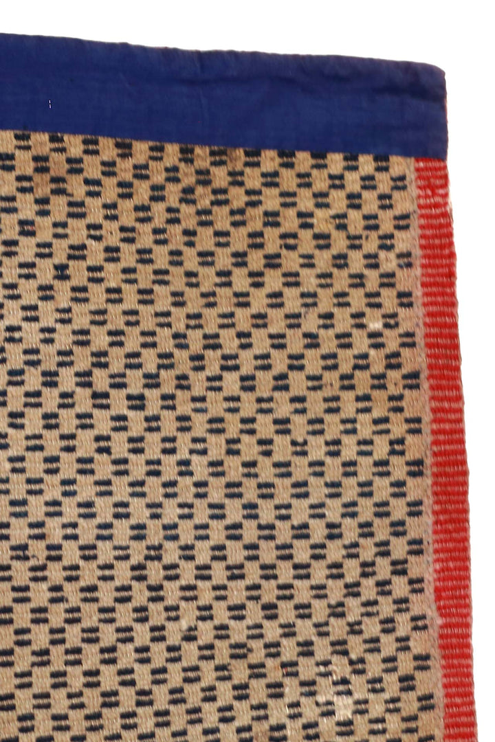 Hand-Knotted Tibetan Khaden Rug | Micro-Check Field with Crimson Guard Border | Detail View