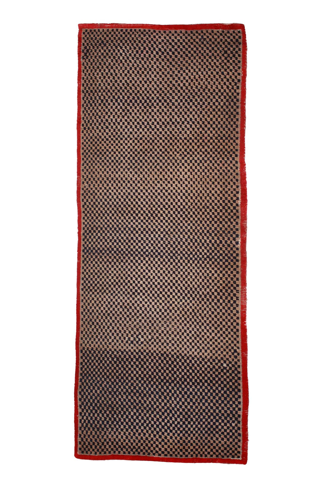 Hand-Knotted Tibetan Khaden Rug | Micro-Check Field with Crimson Guard Border | Front View