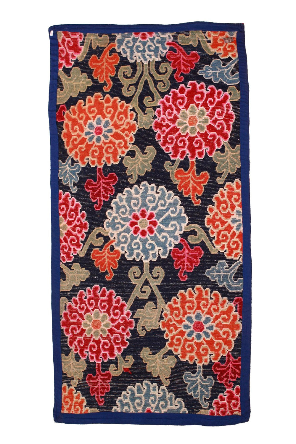 Hand-Knotted Tibetan Khaden Rug | Midnight Chrysanthemum Roundels | Back View