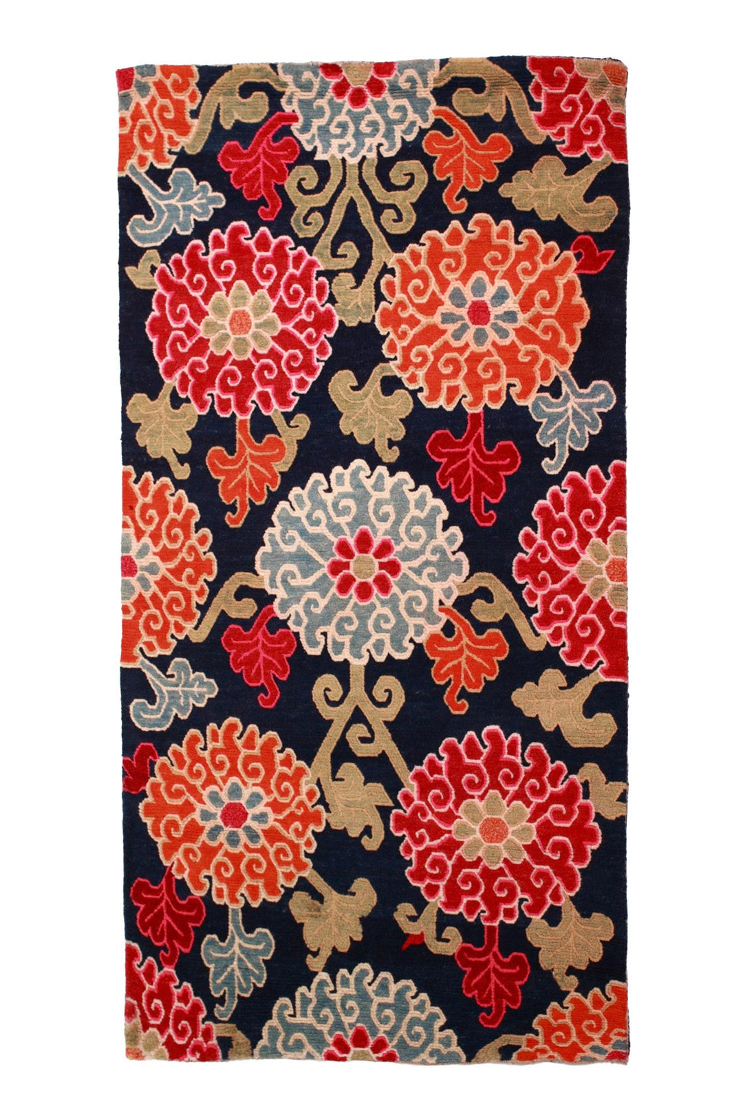 Hand-Knotted Tibetan Khaden Rug | Midnight Chrysanthemum Roundels | Front View