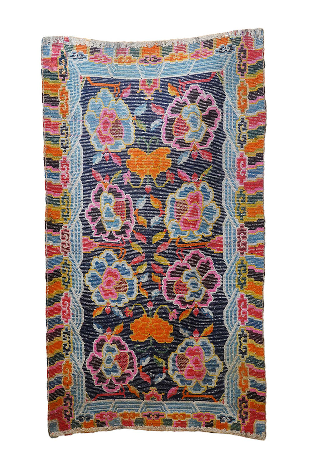 Hand-Knotted Tibetan Khaden Rug | Midnight Field Floral Tree of Life | Back View