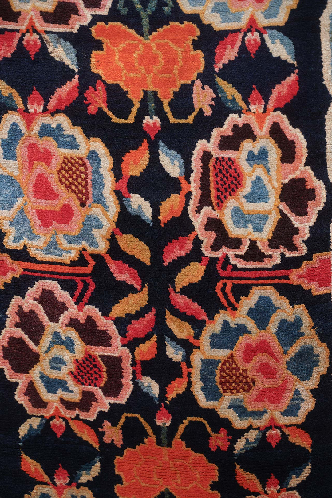 Hand-Knotted Tibetan Khaden Rug | Midnight Field Floral Tree of Life | Detail View