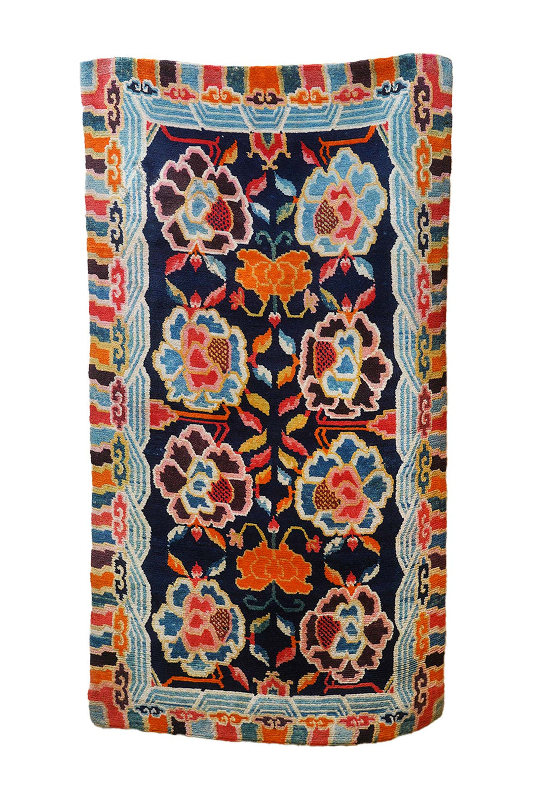 Hand-Knotted Tibetan Khaden Rug | Midnight Field Floral Tree of Life | Front View