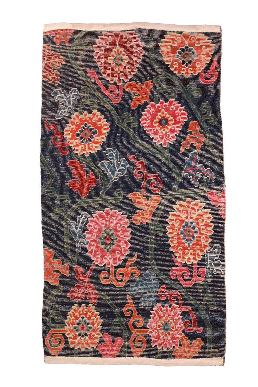 Hand-Knotted Tibetan Khaden Rug | Midnight Floral Vine Lattice | Back View