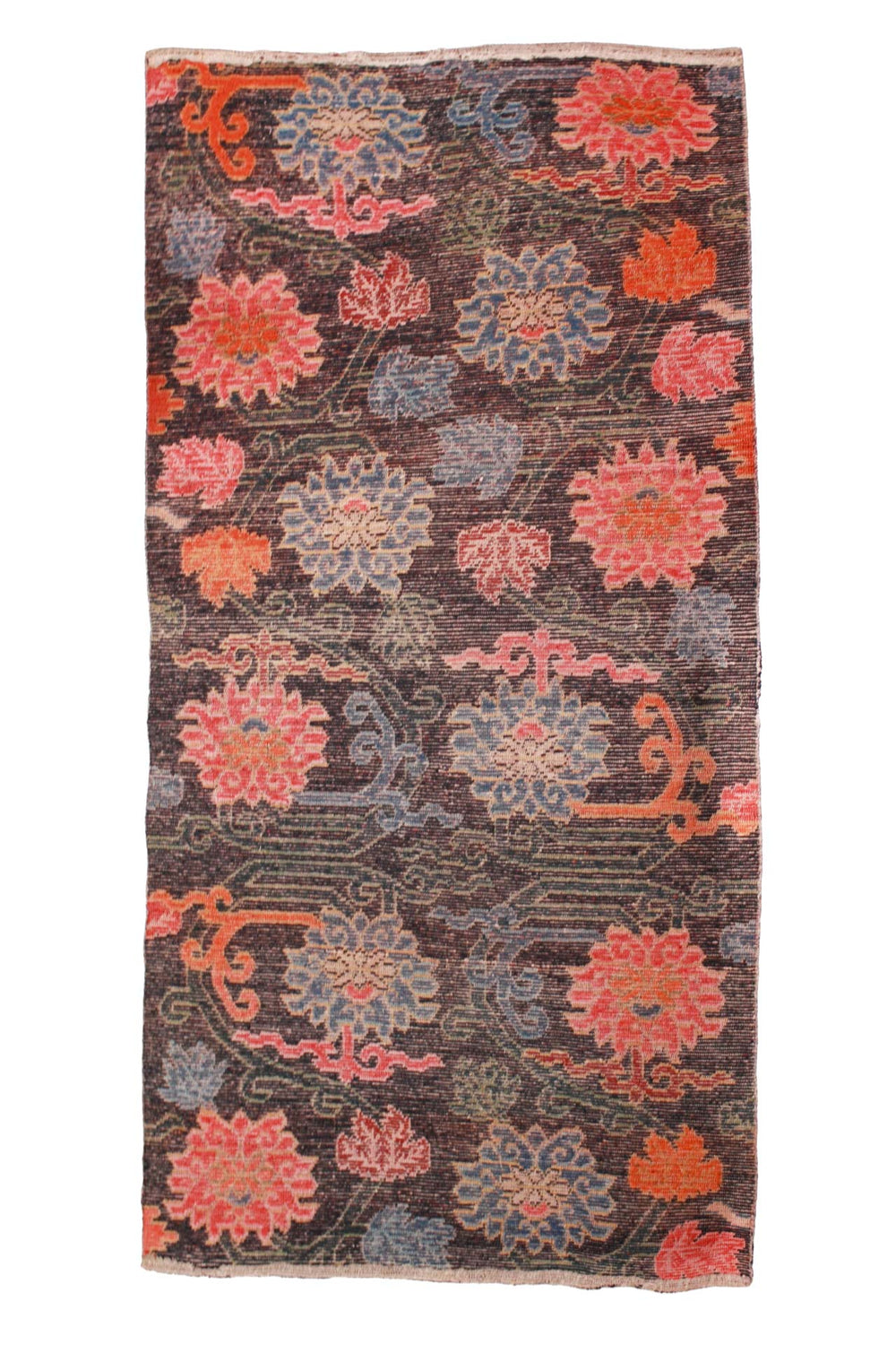 Hand-Knotted Tibetan Khaden Rug | Midnight Floral Vine Lattice on Indigo Ground | Back View
