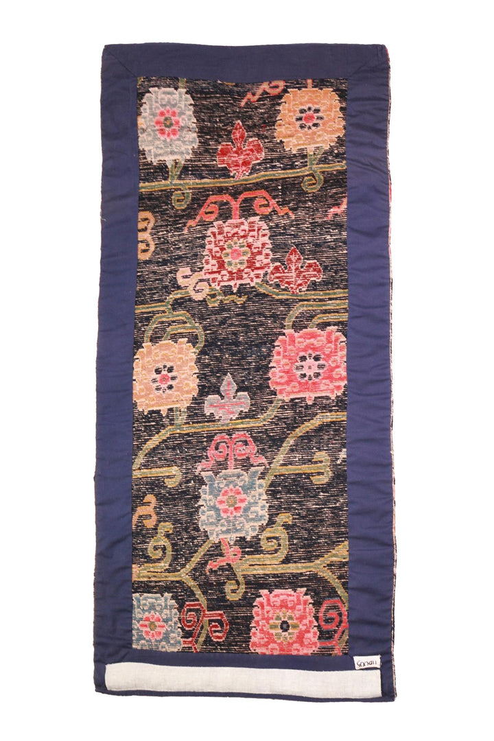 Hand-Knotted Tibetan Khaden Rug | Midnight Floral Vines | Back View