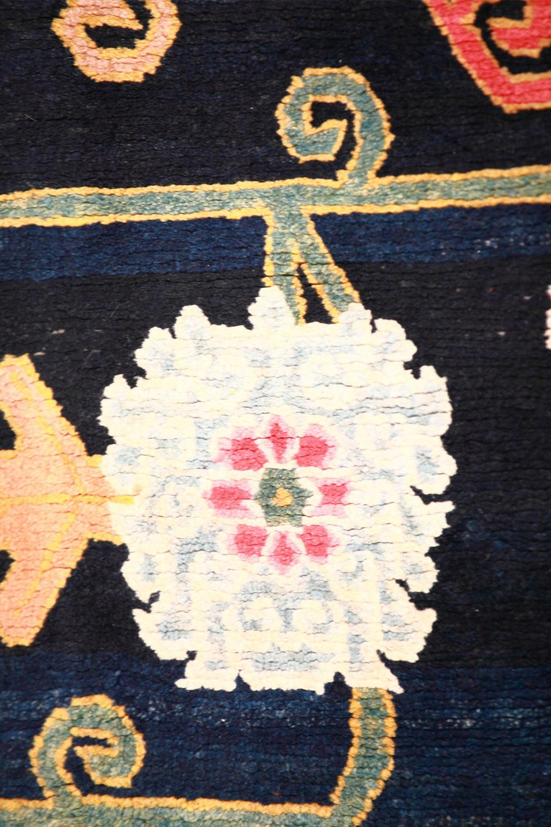 Hand-Knotted Tibetan Khaden Rug | Midnight Floral Vines | Detail View