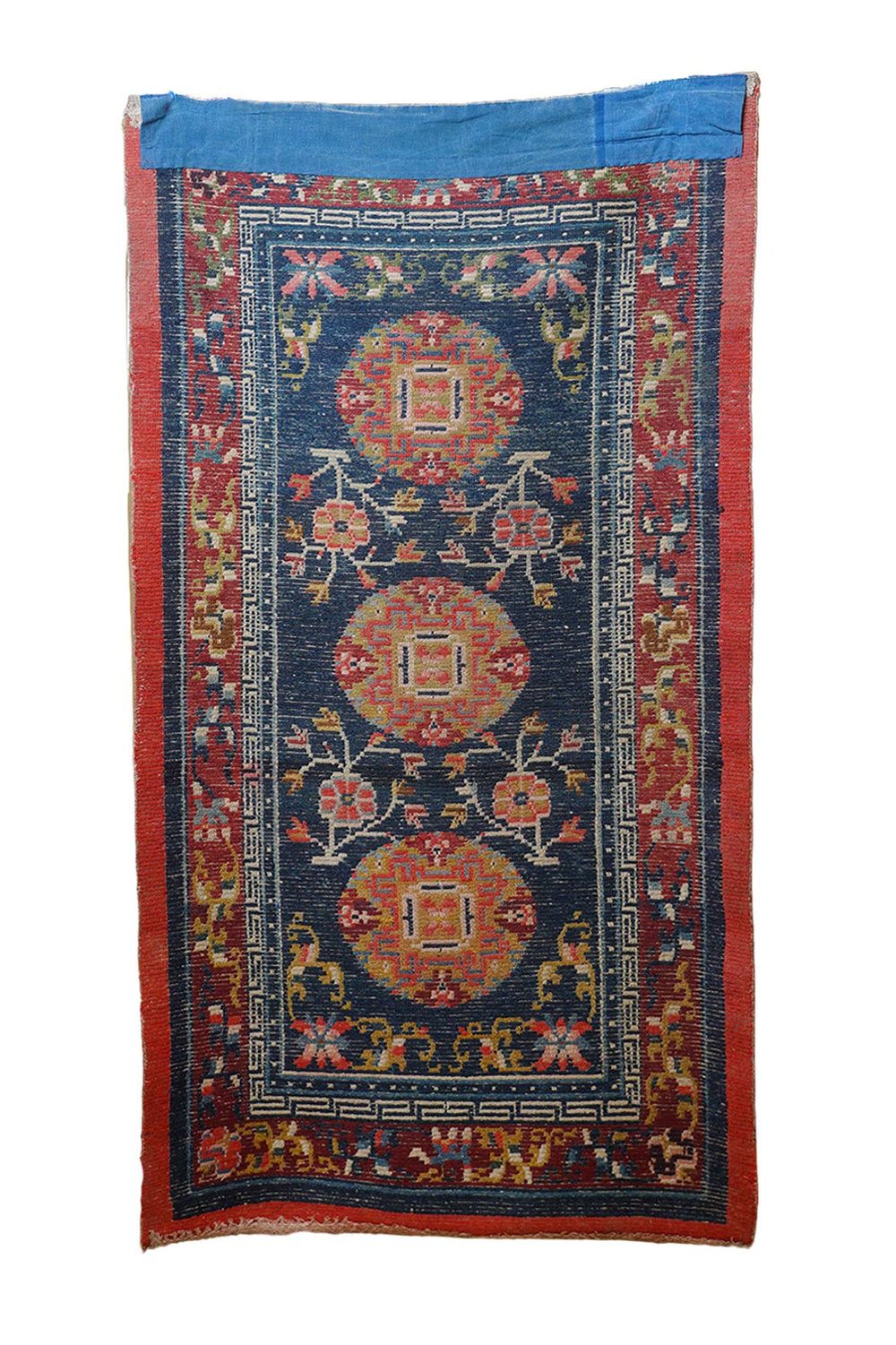 Hand-Knotted Tibetan Khaden Rug | Midnight Ground Medallion Lattice | Back View