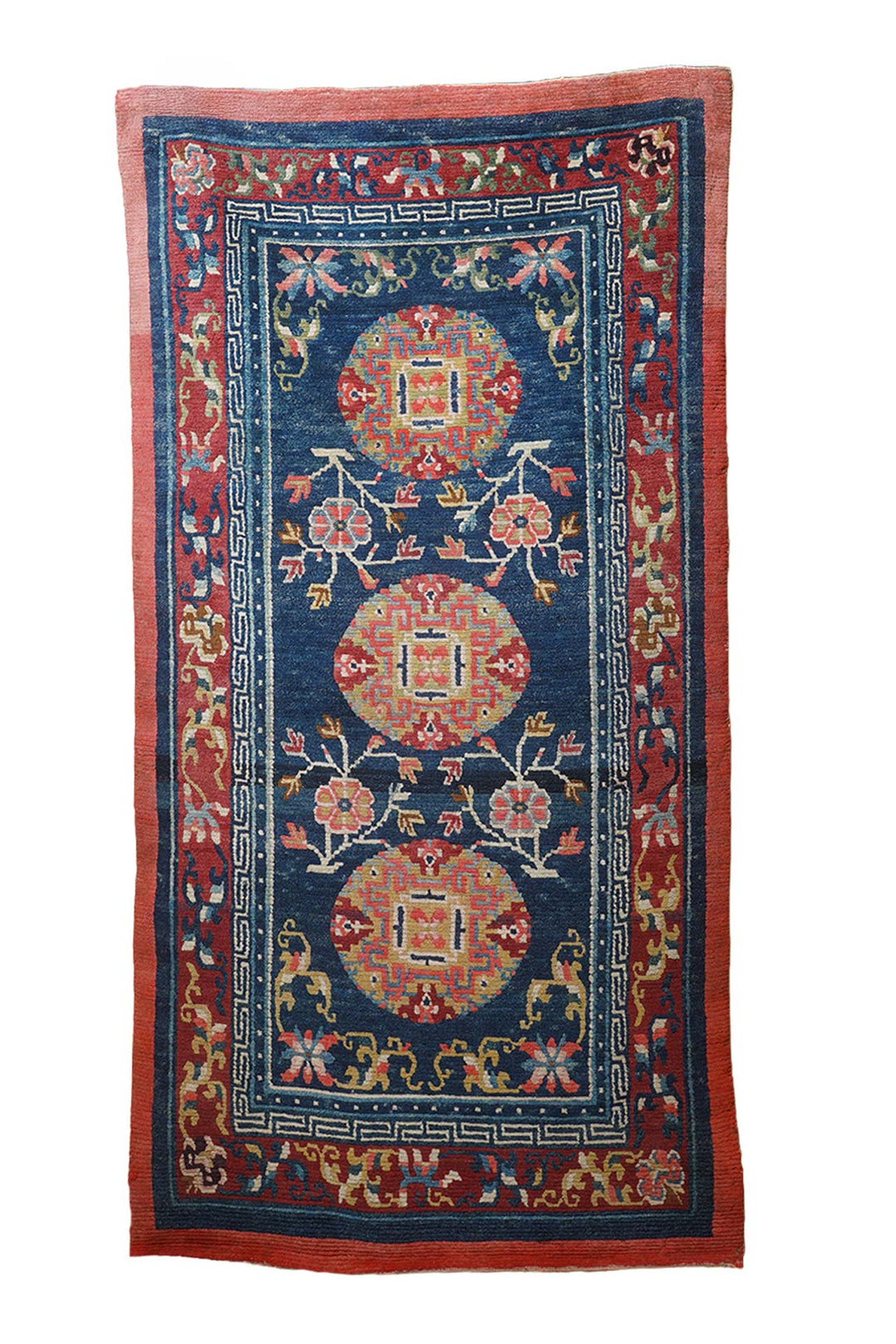 Hand-Knotted Tibetan Khaden Rug | Midnight Ground Medallion Lattice | Front View