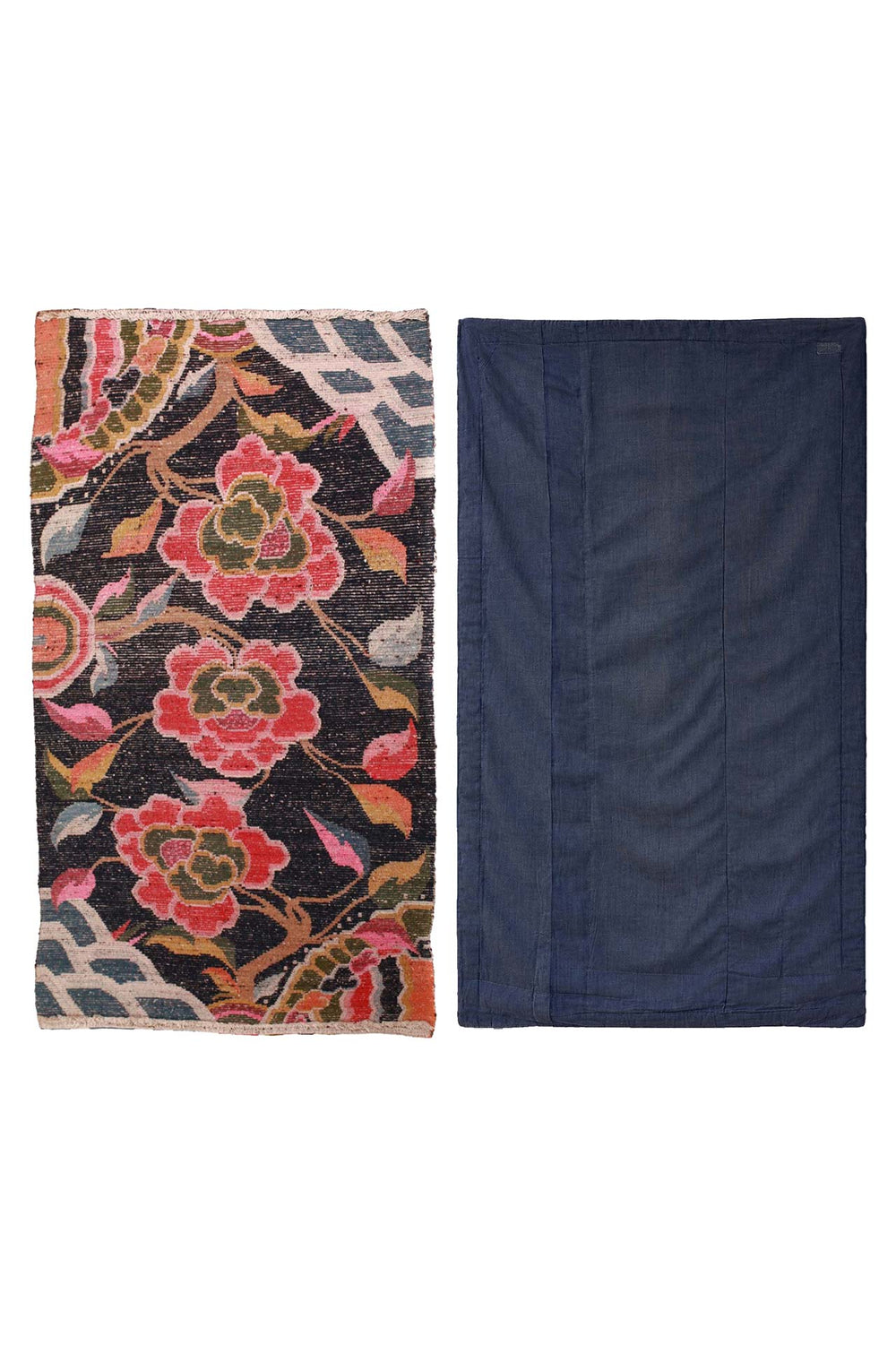 Hand-Knotted Tibetan Khaden Rug | Midnight Peony Blooms | Pair View
