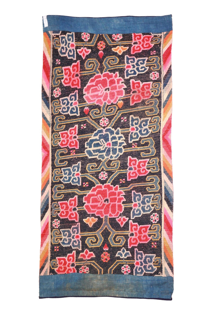 Hand-Knotted Tibetan Khaden Rug | Midnight Peony Lattice | Back View