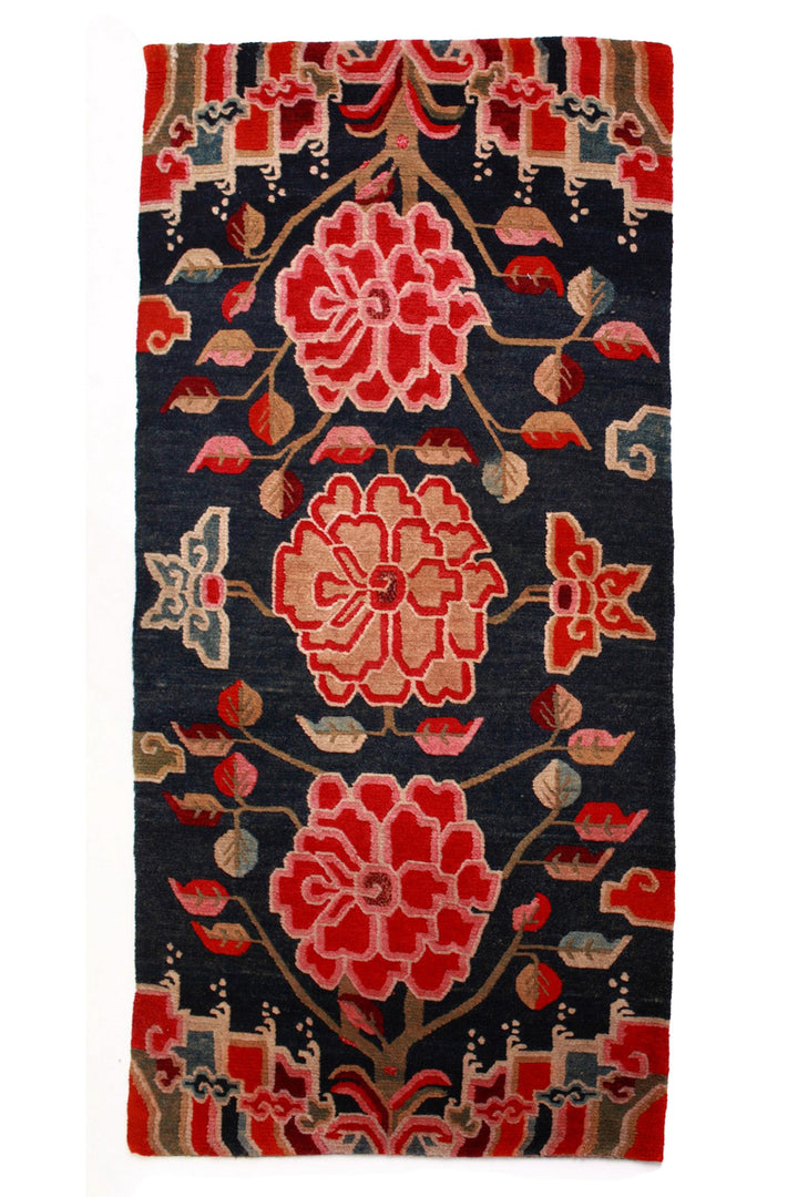 Hand-Knotted Tibetan Khaden Rug | Midnight Peony Tree | Front View