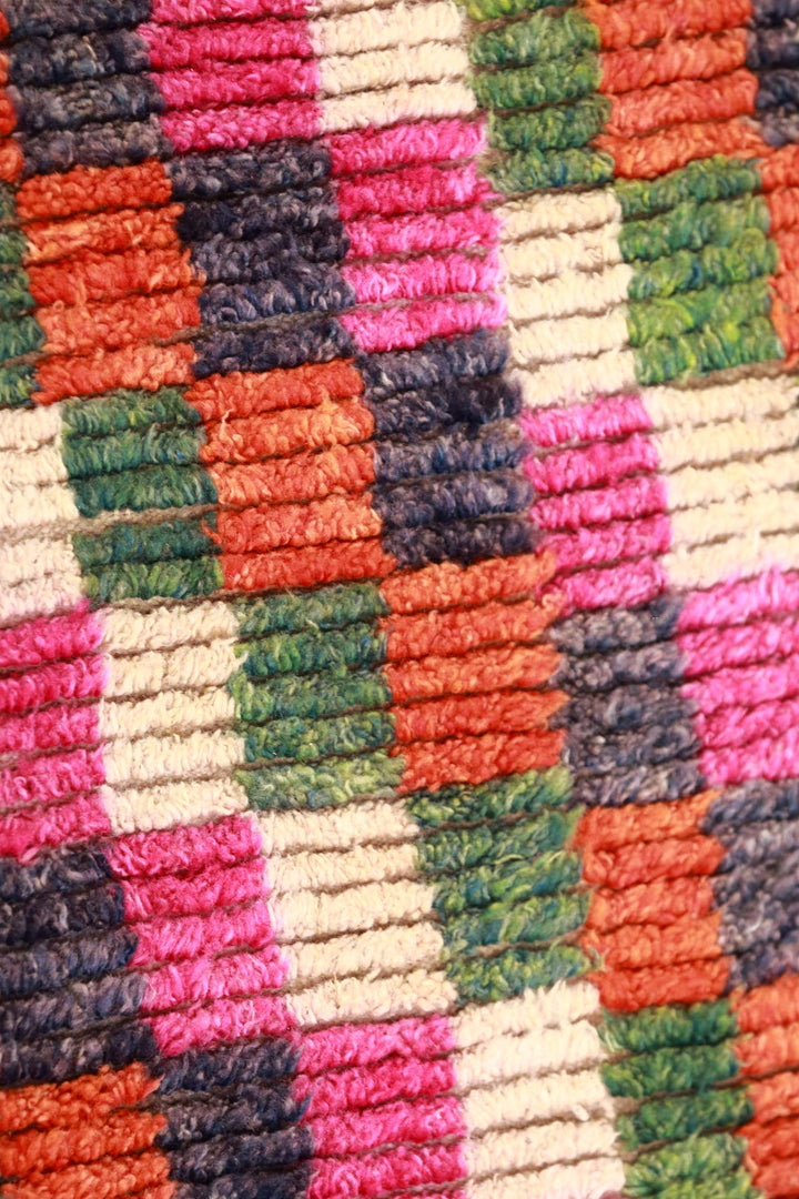 Hand-Knotted Tibetan Khaden Rug | Multicolor Mosaic Checker Pattern | Detail View