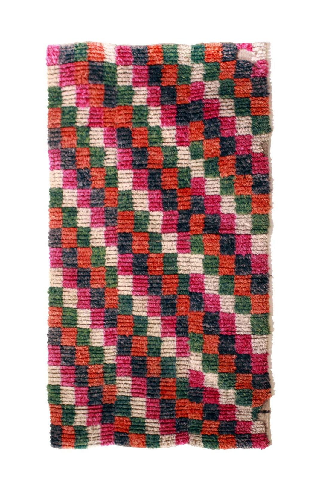 Hand-Knotted Tibetan Khaden Rug | Multicolor Mosaic Checker Pattern | Front View