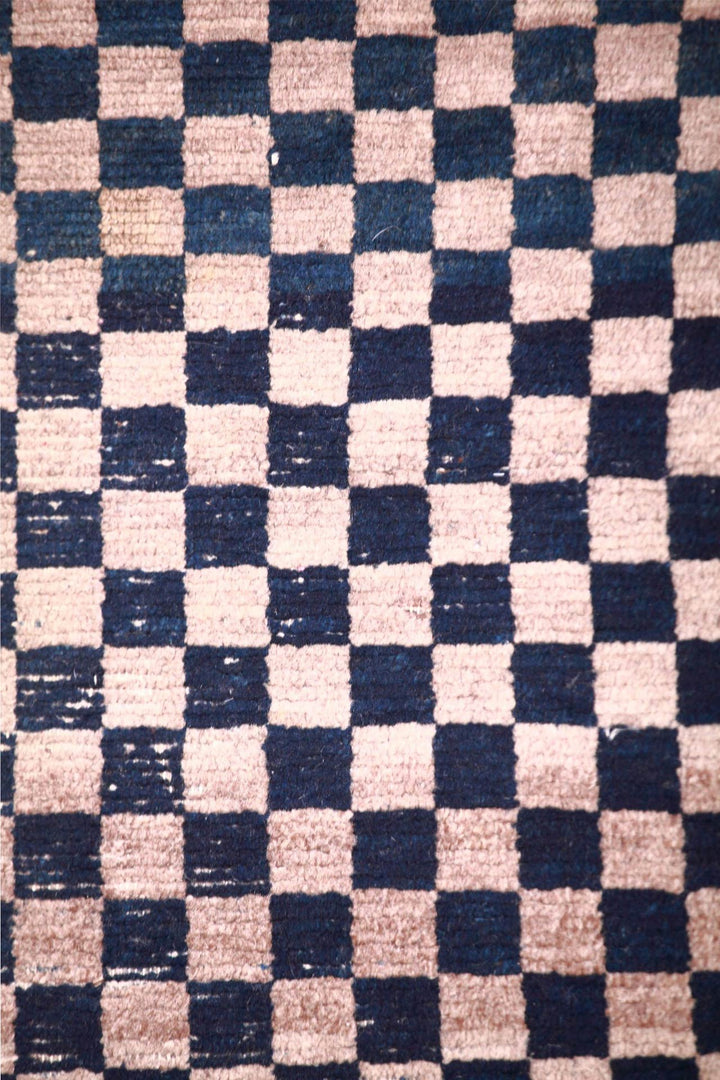 Hand-Knotted Tibetan Khaden Rug | Navy Checkerboard | Detail View
