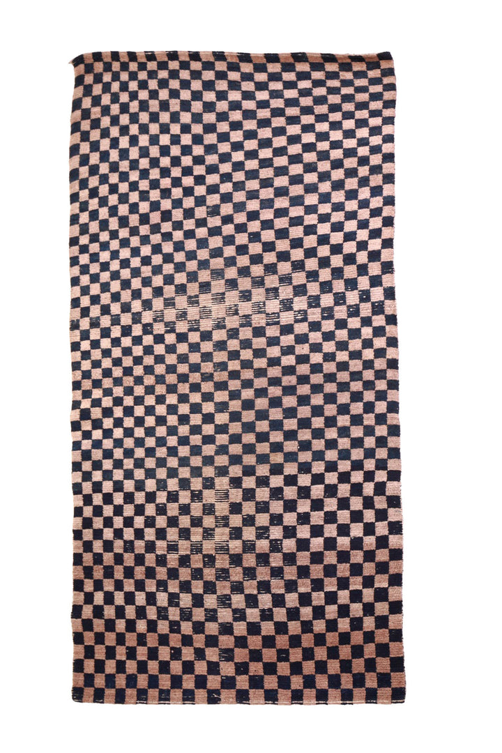 Hand-Knotted Tibetan Khaden Rug | Navy Checkerboard | Front View